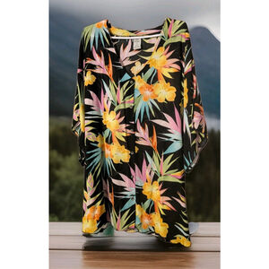 Hurley Swimsuit cover Oversized Blouse Tropical Hawaiian Beach Swim Floral M L